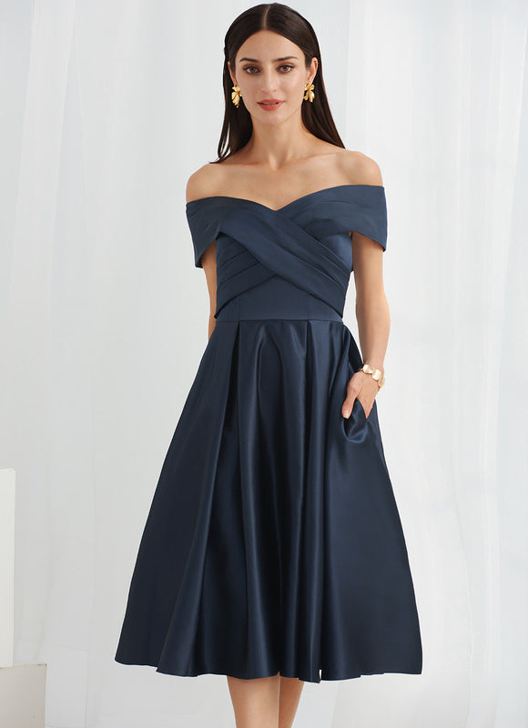 Robe Cocktail Satin Marine - gallery 2