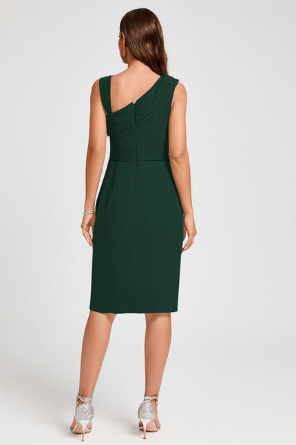 Robe Cocktail Drapée Vert Foncé - gallery 3