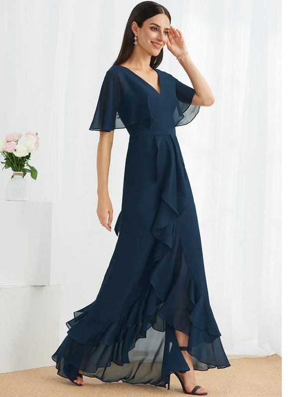 Robe Cocktail Fluide Marine Asymétrique - gallery 1