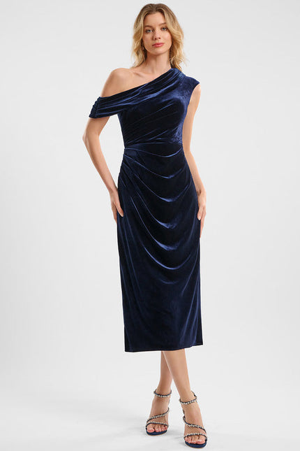 Robe Cocktail Velours Drapée - gallery 2