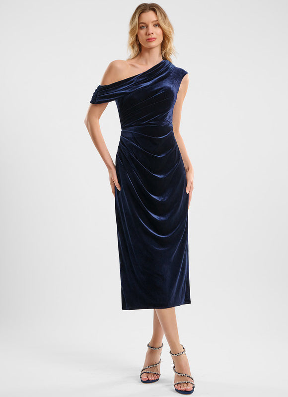 Robe Cocktail Velours Drapée - gallery 2