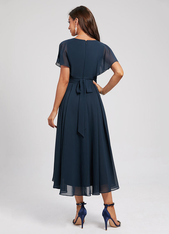 Robe Cocktail Fluide Marine Asymétrique - gallery 2