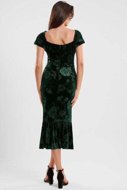 Robe Cocktail Velours Émeraude - gallery 4