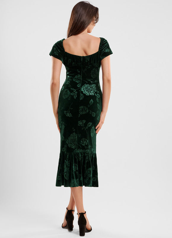 Robe Cocktail Velours Émeraude - gallery 4