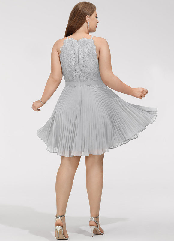 Robe Cocktail Gris Plissé Chic - gallery 6