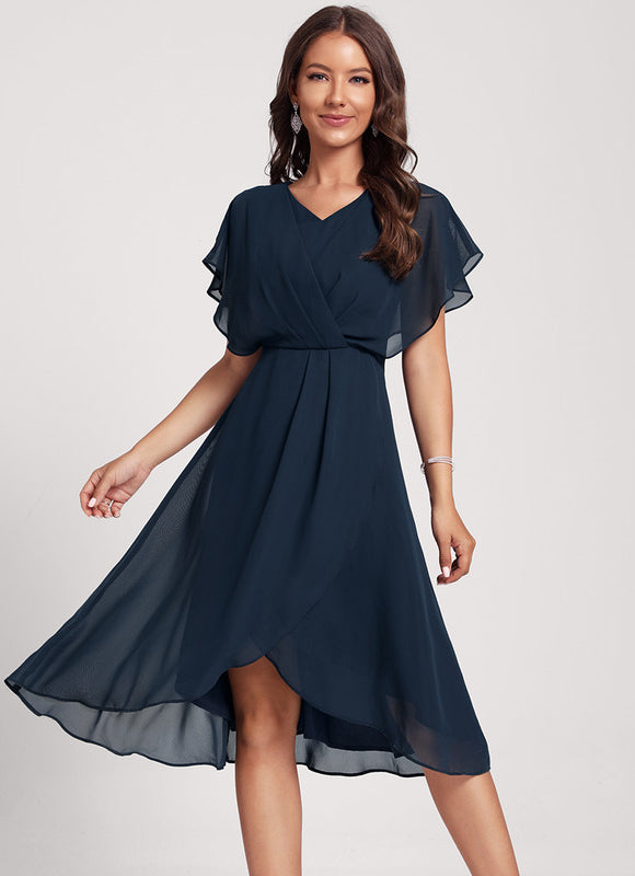 Robe Cocktail Fluide Marine Asymétrique