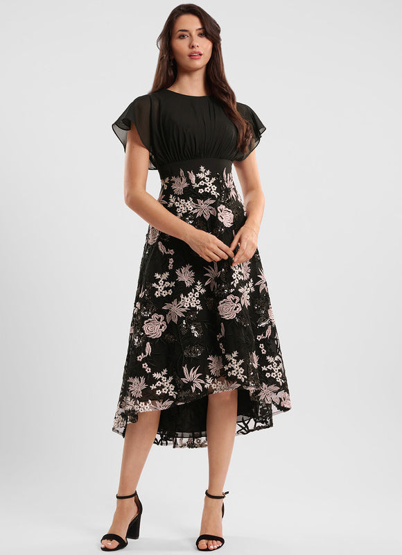 Robe De Cocktail Asymétrique Dentelle - gallery 2