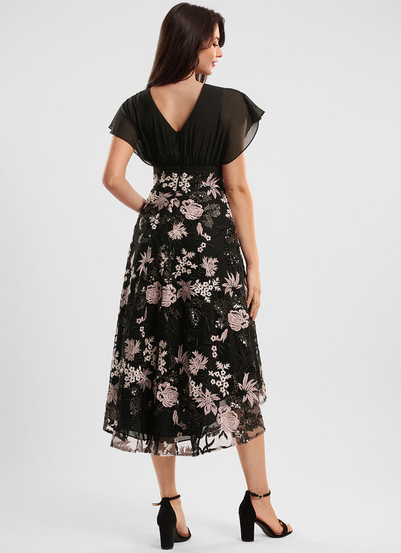 Robe De Cocktail Asymétrique Dentelle - gallery 3