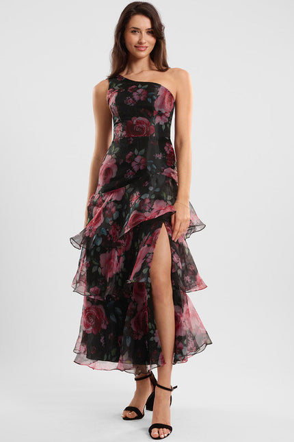 Robe Cocktail Florale Asymétrique