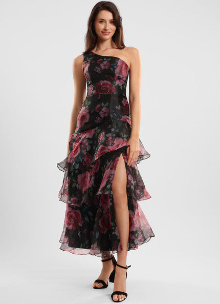 Robe Cocktail Florale Asymétrique