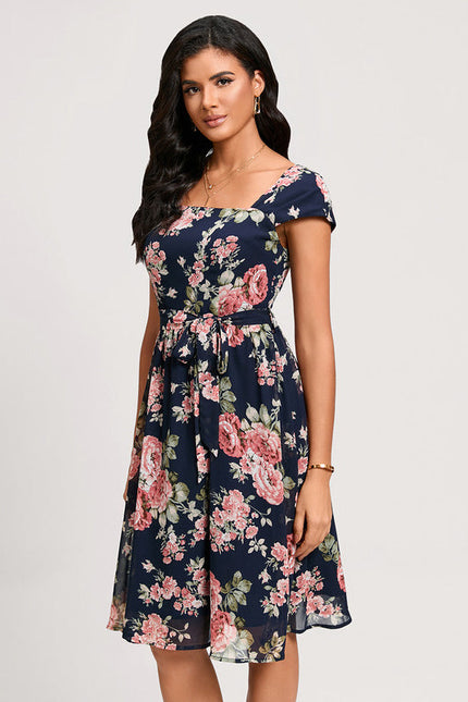 Robe Cocktail Fleurie Marine