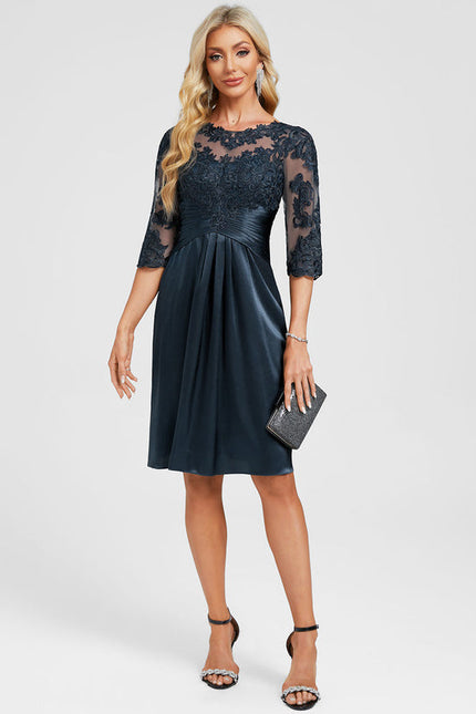 Robe Cocktail Satinée Marine - gallery 2