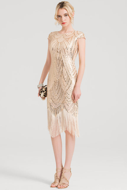 Robe Cocktail Paillette Dorée Chic - gallery 2