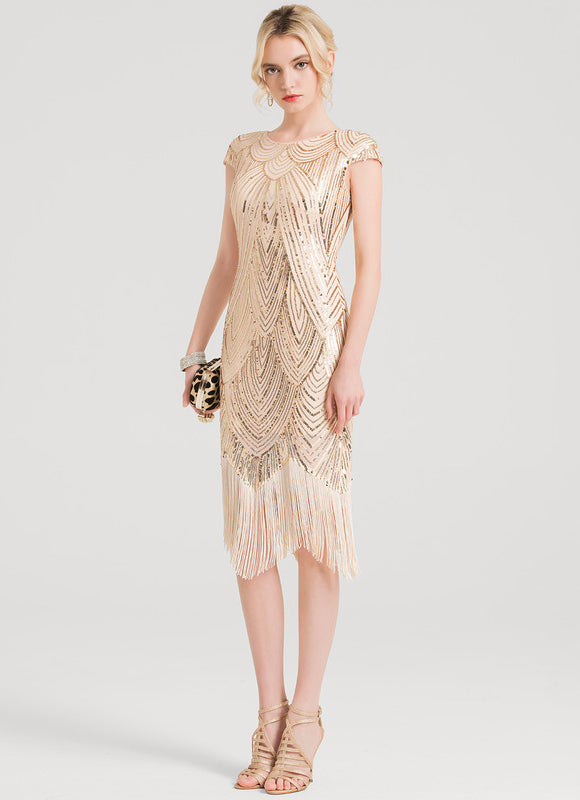 Robe Cocktail Paillette Dorée Chic - gallery 2