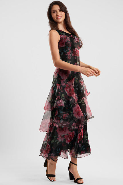 Robe Cocktail Florale Asymétrique - gallery 3