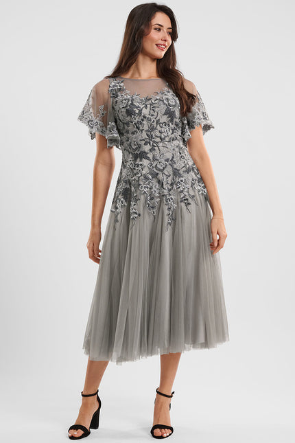 Robe Cocktail Grise Éthérée - gallery 2