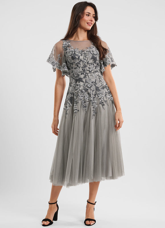 Robe Cocktail Grise Éthérée - gallery 2