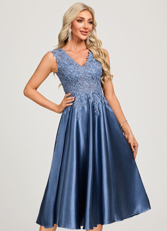 Robe Cocktail Satinée Azur - gallery 2