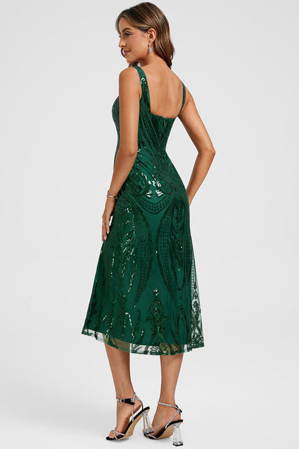 Robe Cocktail Scintillante Verte - gallery 5