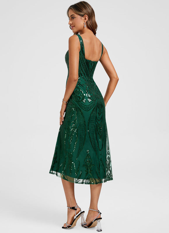 Robe Cocktail Scintillante Verte - gallery 5