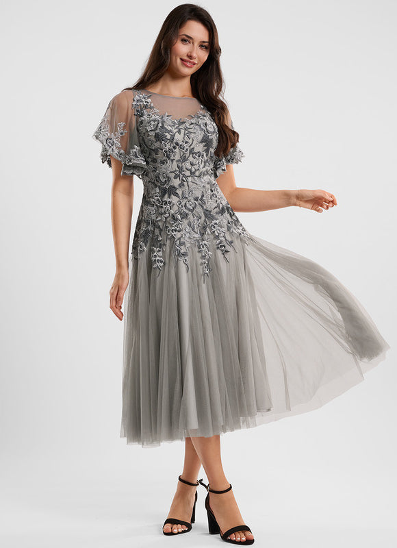 Robe Cocktail Grise Éthérée - gallery 1