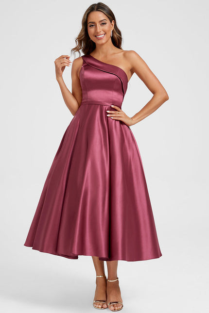 Robe Cocktail Satinée Prune - gallery 1