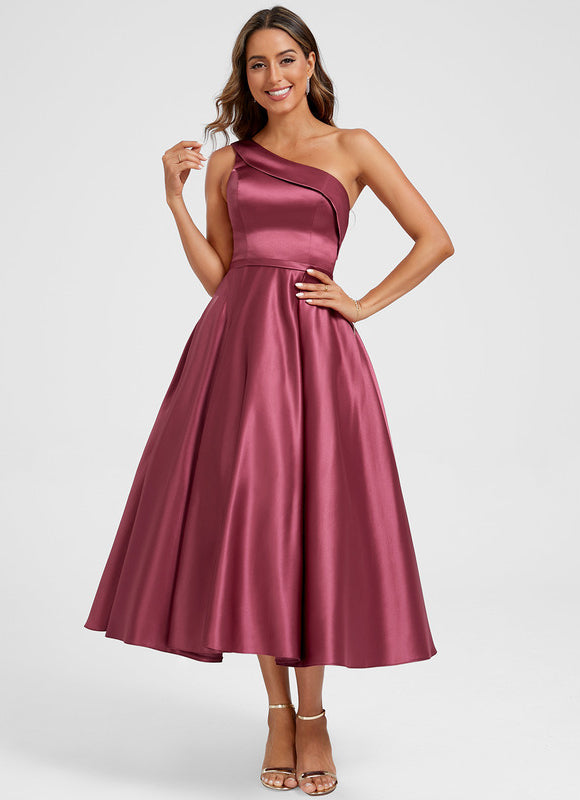 Robe Cocktail Satinée Prune - gallery 1