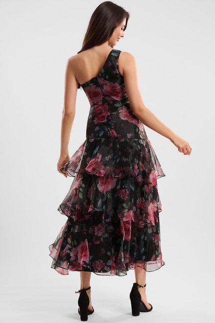 Robe Cocktail Florale Asymétrique - gallery 4