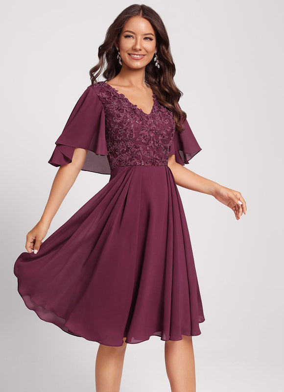 Robe Cocktail Rouge Velours Éclat - gallery 1