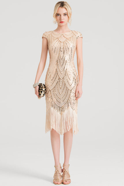 Robe Cocktail Paillette Dorée Chic - gallery 1
