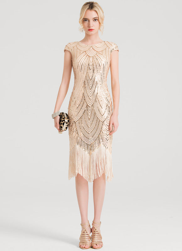 Robe Cocktail Paillette Dorée Chic - gallery 1