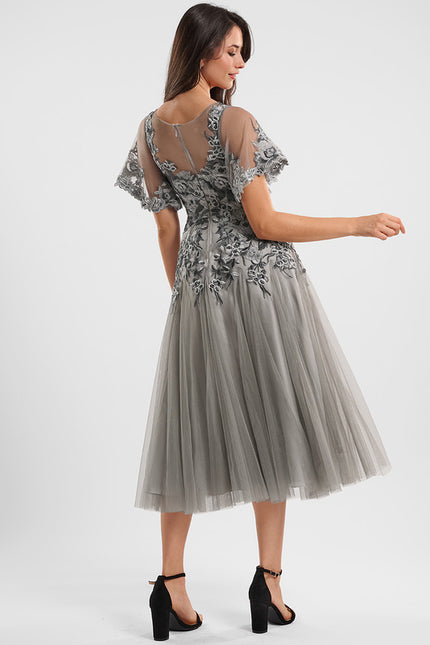 Robe Cocktail Grise Éthérée - gallery 4