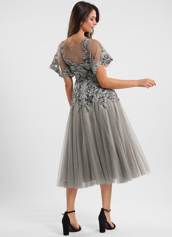 Robe Cocktail Grise Éthérée - gallery 4