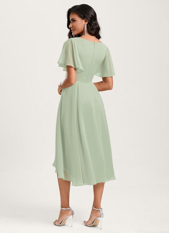 Robe Cocktail Fluide Vert Pâle - gallery 3