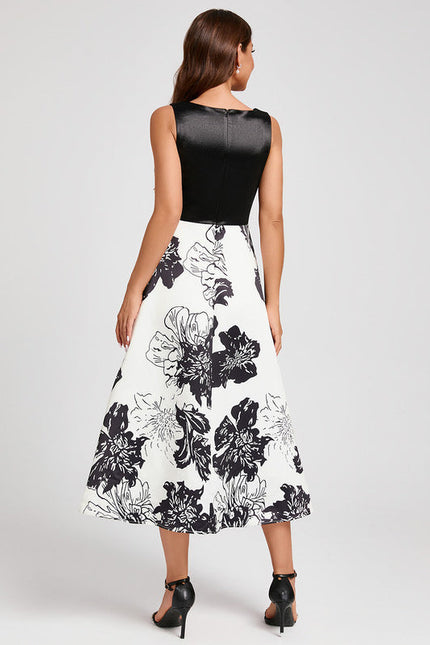 Robe Cocktail Fleurie Contrastée - gallery 1