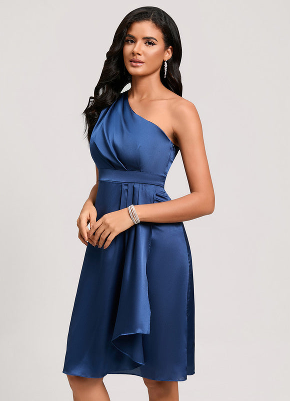 Robe Cocktail Satinée Unilatérale - gallery 3