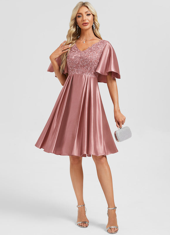Robe Cocktail Satinée À Manches Fluides - gallery 2