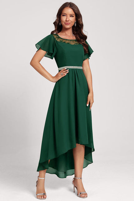 Robe Cocktail Éclat Vert Satiné - gallery 1