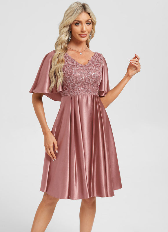 Robe Cocktail Satinée À Manches Fluides - gallery 5