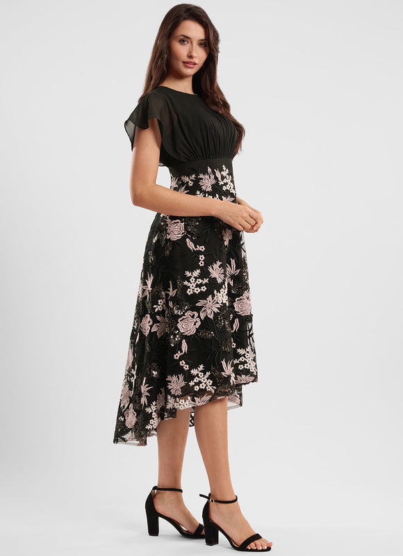 Robe De Cocktail Asymétrique Dentelle - gallery 1