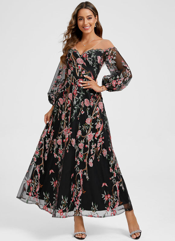 Robe Cocktail Mousseline Fleurie
