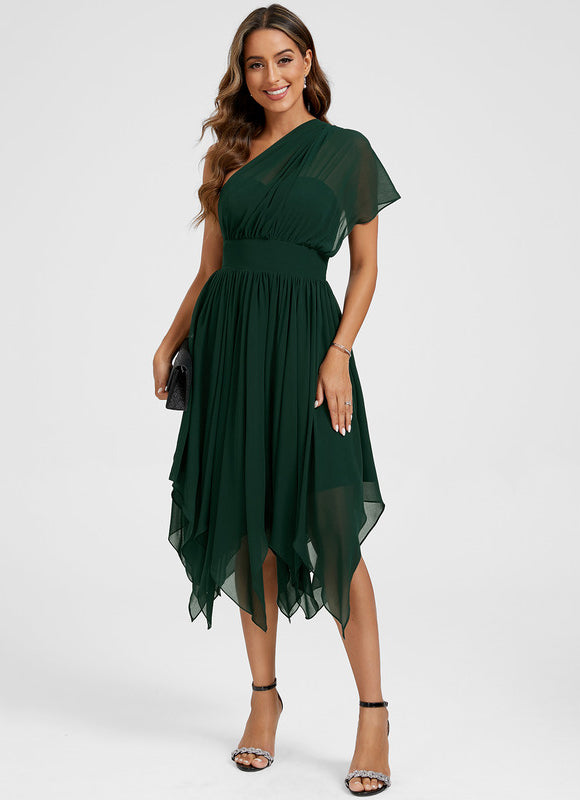 Robe Cocktail Mousseline Vert Émeraude - gallery 2