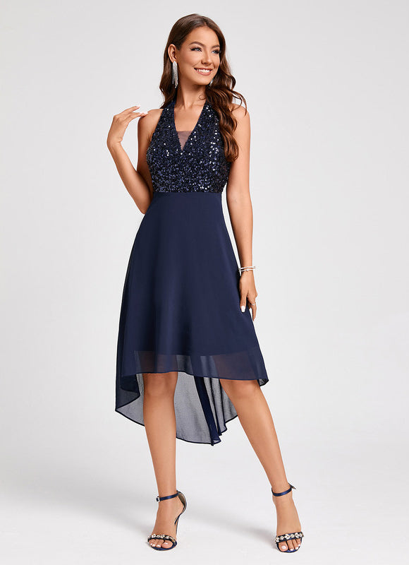 Robe Cocktail Pailletée Asymétrique - gallery 1