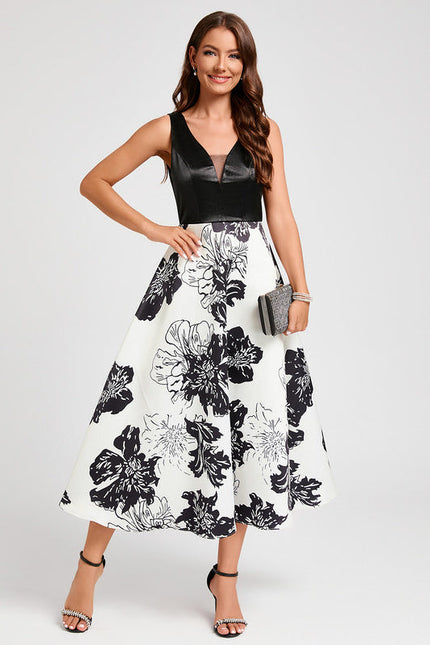 Robe Cocktail Fleurie Contrastée - gallery 6