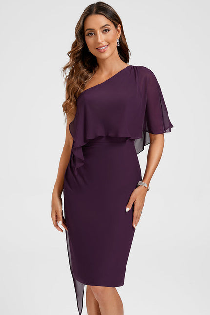 Robe Cocktail Drapée Prune - gallery 6