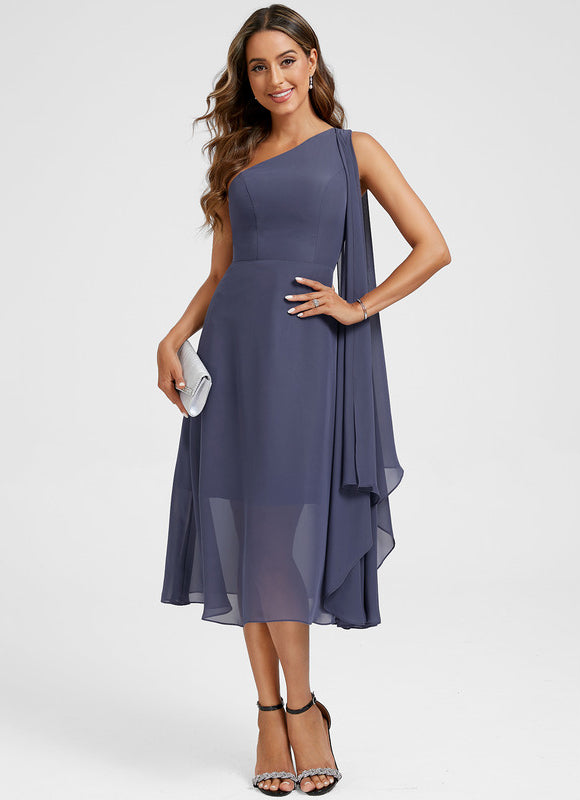 Robe Cocktail Mousseline Marine - gallery 1