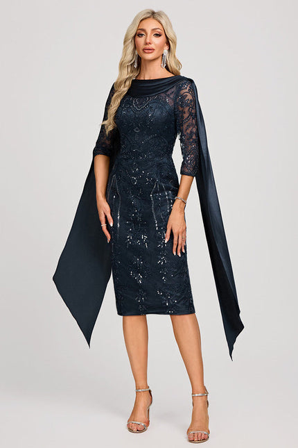 Robe Cocktail Élégance Marine Satinée - gallery 1