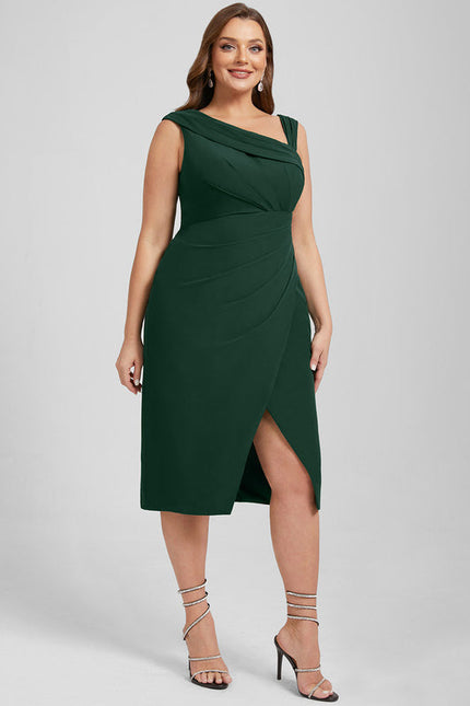 Robe Cocktail Drapée Vert Foncé - gallery 9