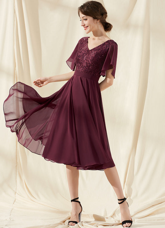 Robe Cocktail Rouge Velours Éclat - gallery 2