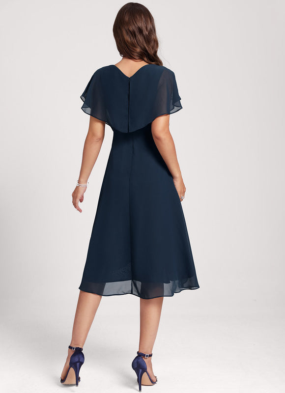 Robe Cocktail Fluide Marine Asymétrique - gallery 3